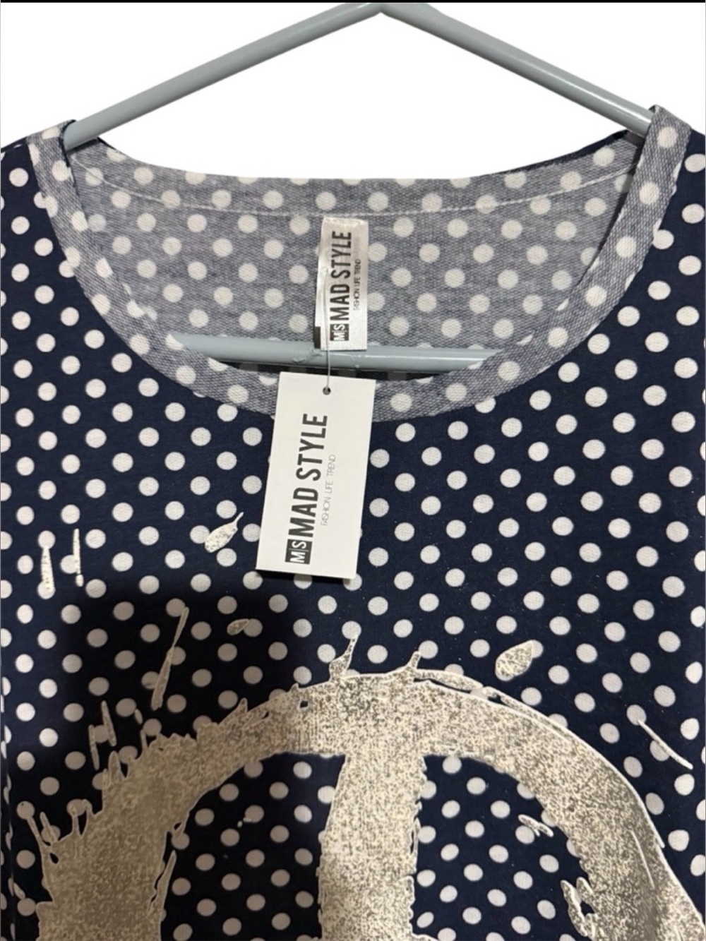 MS Mad Style Navy Polka Dot Peace Sign Top Medium - Picture 6 of 8